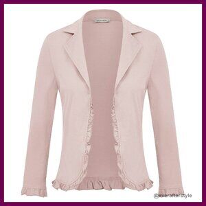 Cropped Blazer Jacket Open Front Cotton Cardigan Chic Business Casual